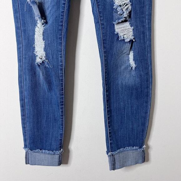 Cello Women's Skinny Jeans 9 Distressed Raw Cuffed Hem Blue Medium Wash Stretch - Picture 3 of 7